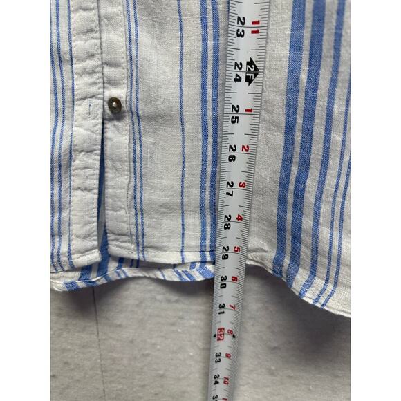 Woman Striped Linen Button Up Tunic Shirt White Blue L Jones New York Classy - Picture 6 of 9
